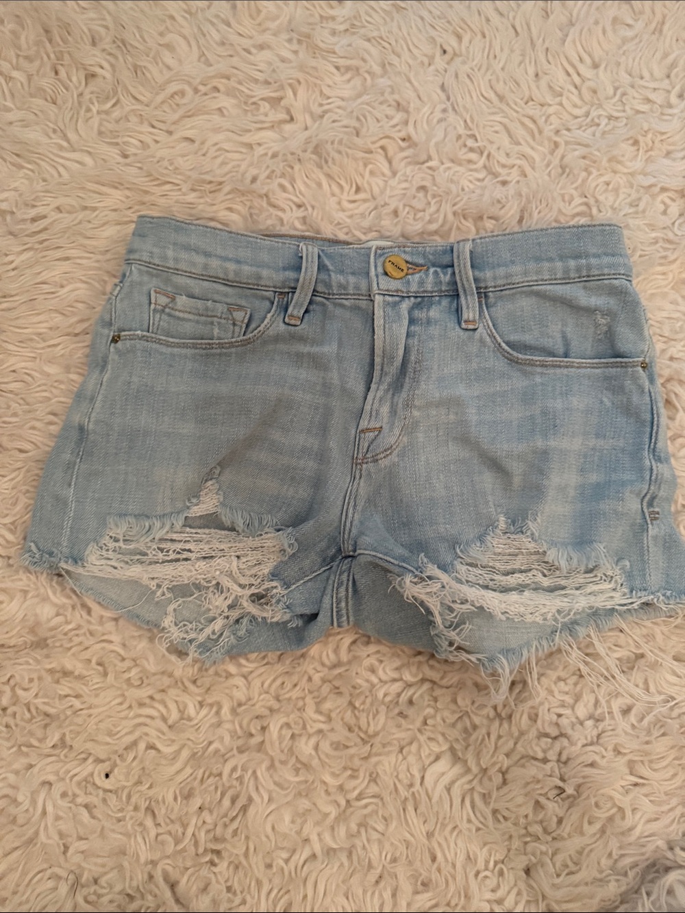 Frame Denim Light Blue Distressed Cutoff Shorts